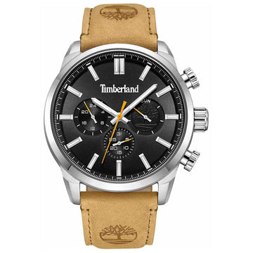 Αντρικό ρολόι Timberland Henniker II TDWGF0028701 με ταμπά δερμάτινο λουράκι και μαύρο καντράν διαμέτρου 46mm και ημέρα-ημερομηνία.